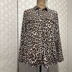 Chicos Leopard Print Button Down Shirt Long Sleeve Animal Print Blouse Size‎ 2P